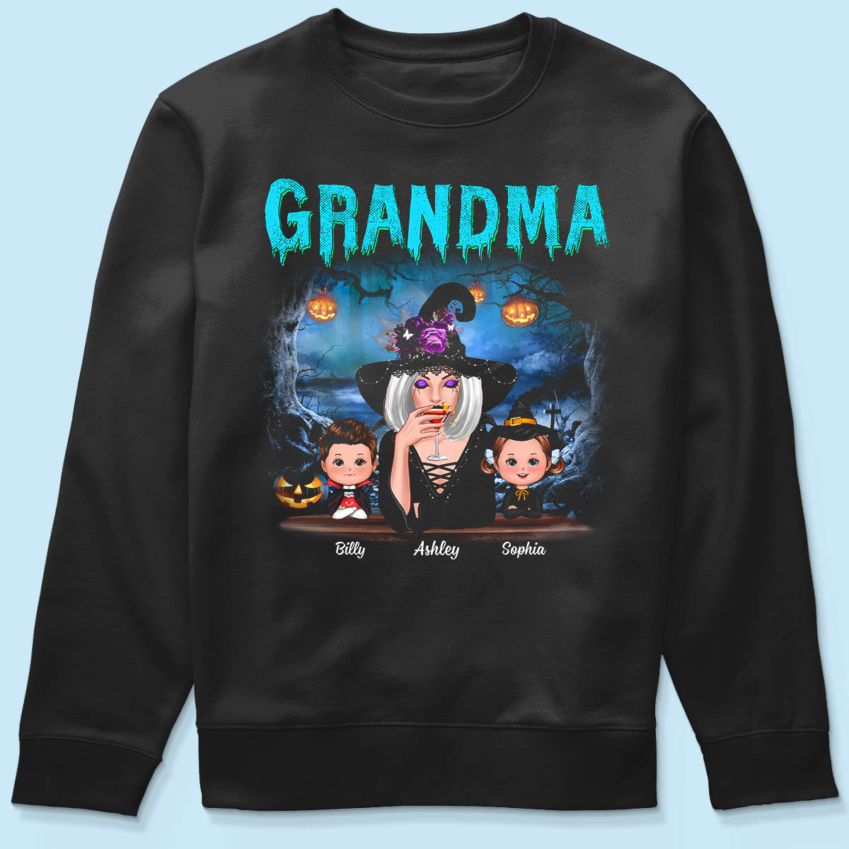 Halloween Night Grandma Witch And Kids Personalized Shirt