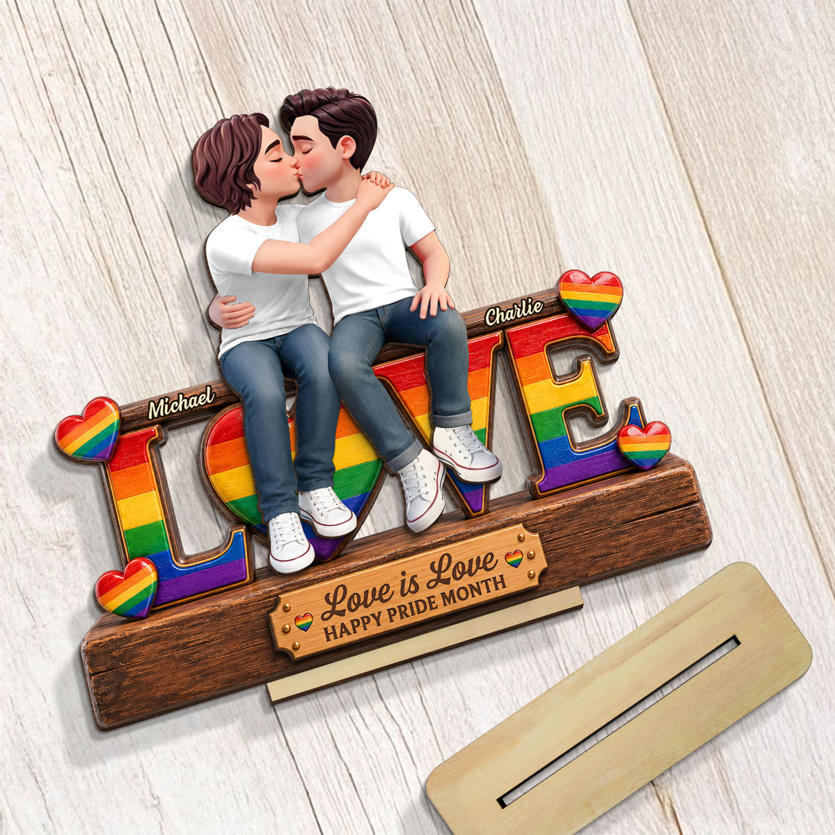 LGBT+ Couple Forever Love - Personalized 2-Layered Wooden Plaque - Gift For Couple, Happy Pride Month