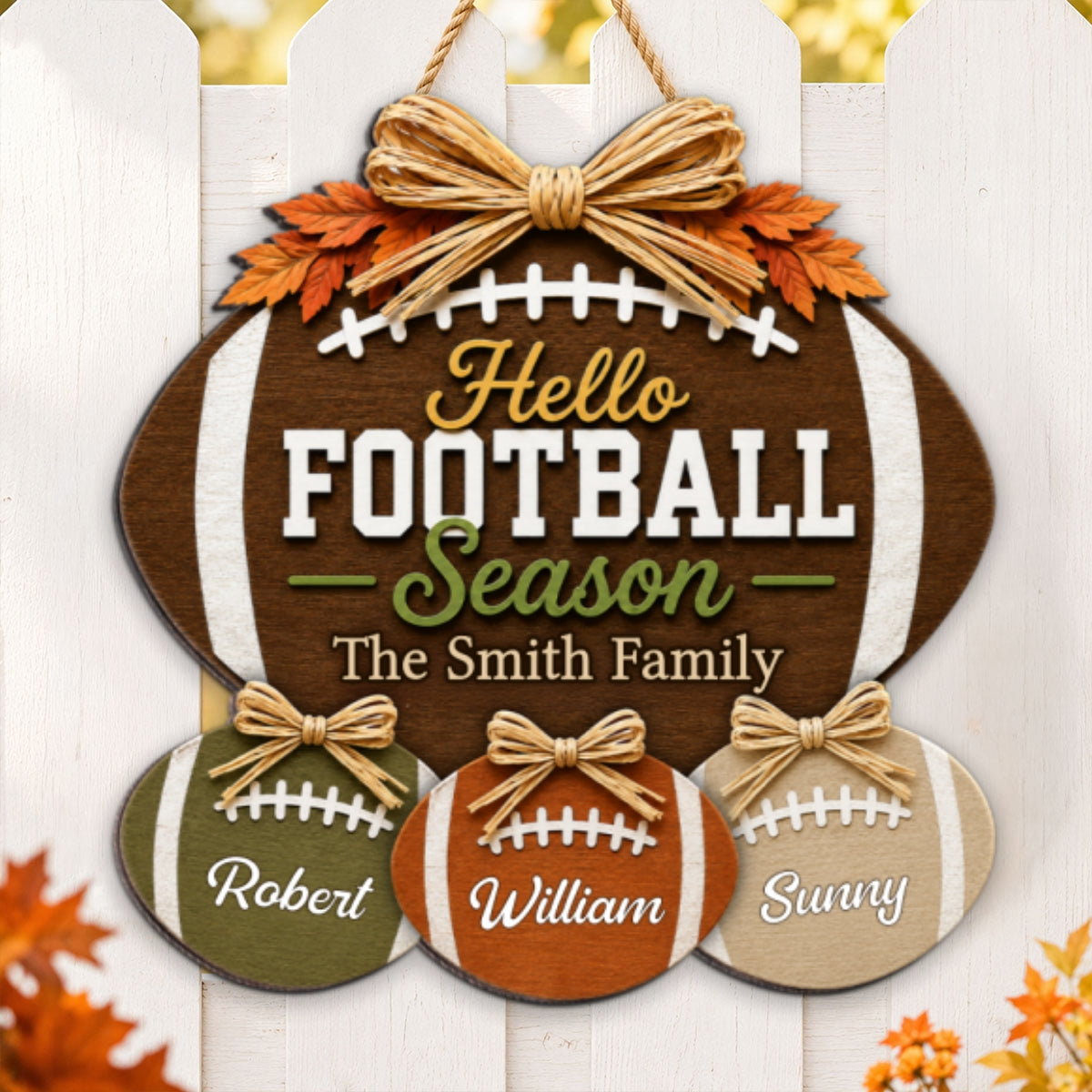 Family Hello Football Season - Personalized Wood Sign - Football Season Decor For Family