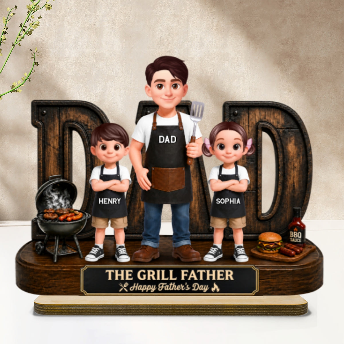BBQ King Of The Grill Dad - Personalized Wooden Plaque -  Gift For Dad, Husband
