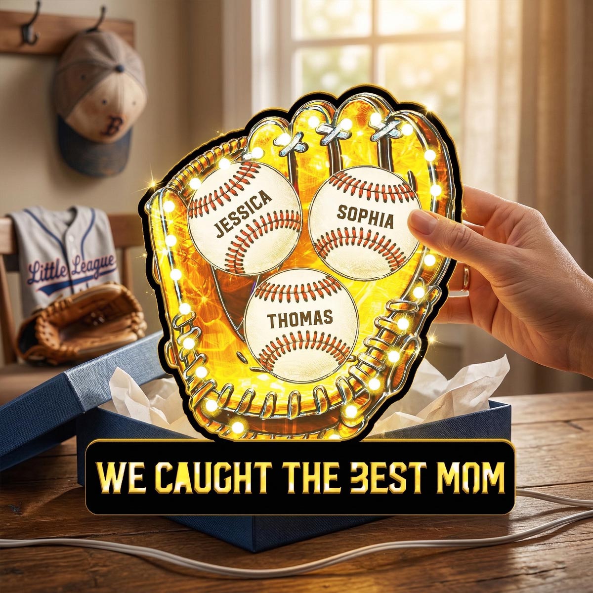 We Caught The Best Mom Baseball - Personalized Suncatcher Night Light - Mother's Day Gift For Baseball Mom