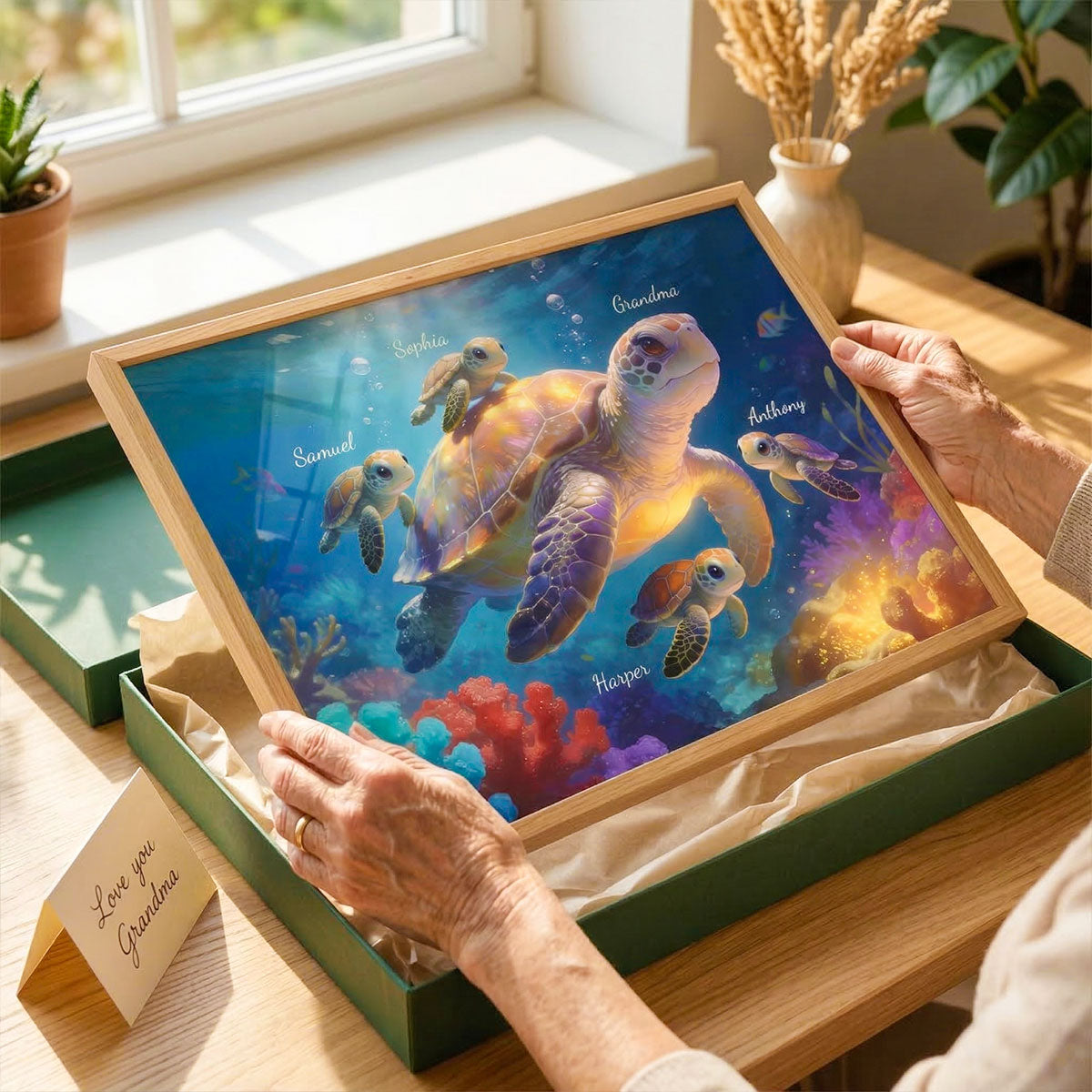 Timeless Love Grandma Grandkids Sea Turtles - Personalized Poster - Mother's Day Gift For Grandma