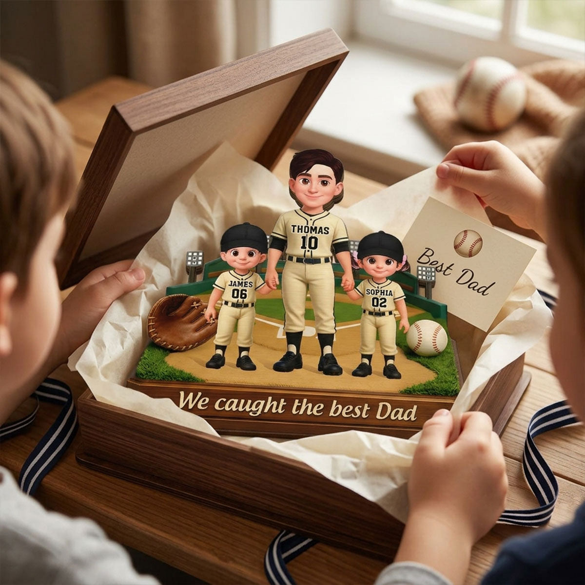 We Caught The Best Dad Baseball Field - Personalized 2-Layered Wooden Plaque -  Gift For Baseball Dad