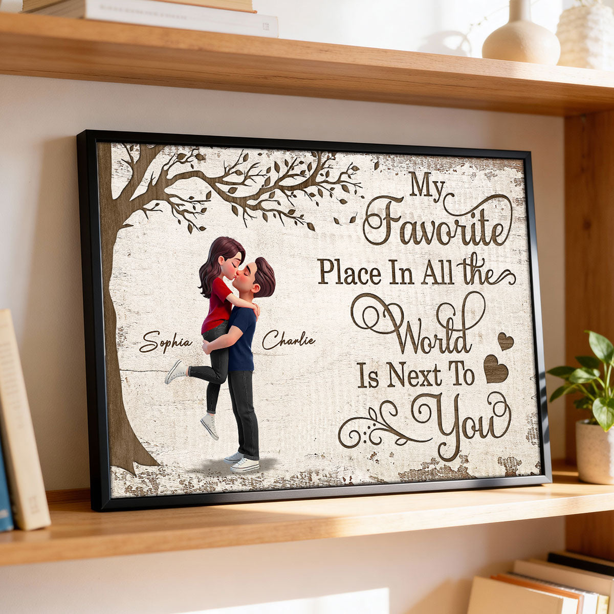 Eternal Love Couple Hugging Kissing Under Tree - Personalized Poster - Valentine's Day Gift For Couple