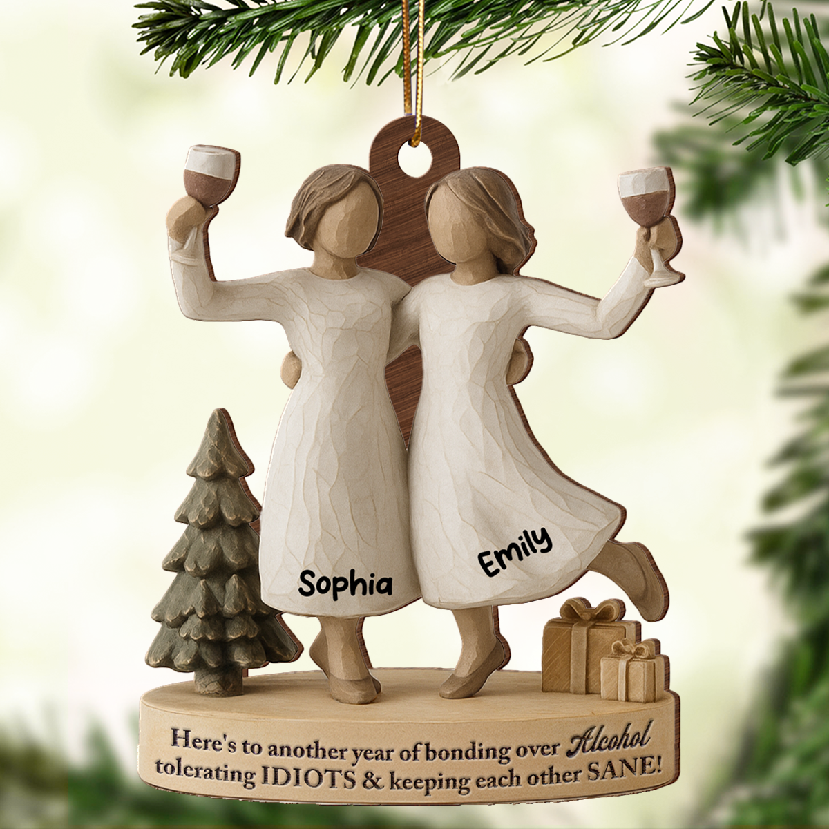 3D Effect We'll Friends Until Old & Senile - Personalized Wooden Ornament - Gift For Besties, Best Friends