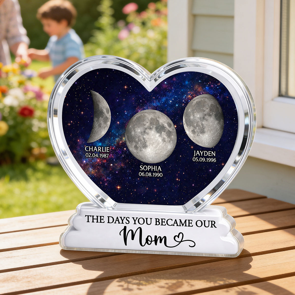 The Days You Became Our Mom Grandma Custom Birth Moon Phase 2D Flat - Personalized Acrylic Block Plaque - Mother's Day Gift For Mom, Grandma