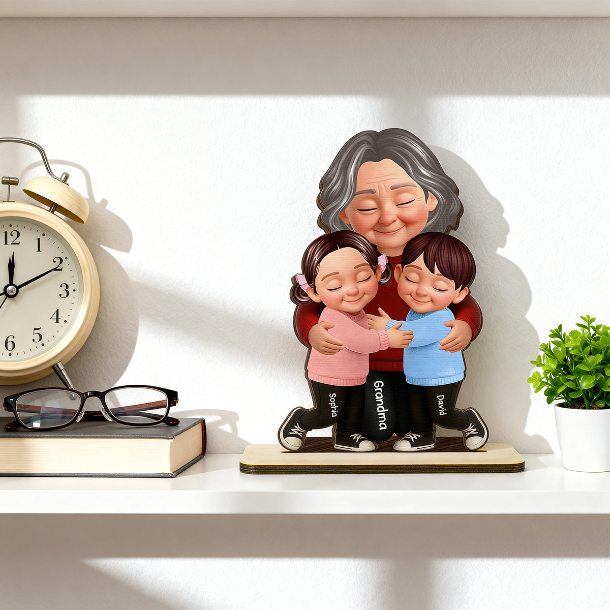 Grandma Hugging Grandkids - Personalized 2-Layered Wooden Plaque - Heartfelt Gift for Grandma