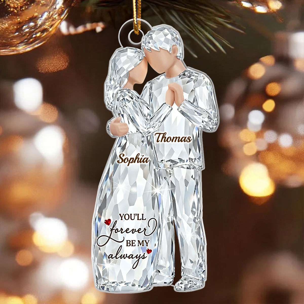 Happiness Is Growing Old With You Pattern Crystal - Personalized Acrylic Ornament - Heartwarming Christmas Gift For Him, For Her, For Couple