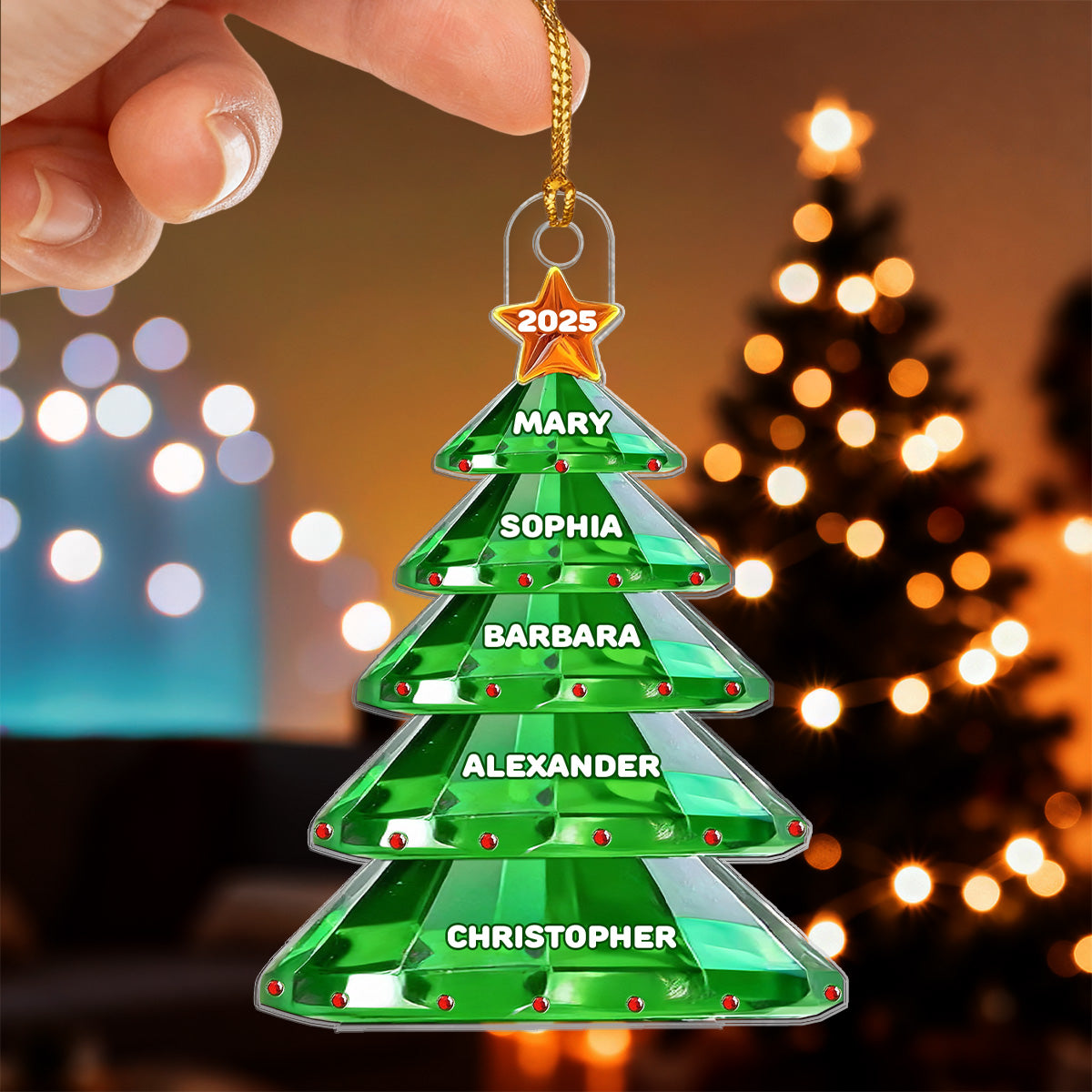 3D Crystal Effect Christmas Tree Family Names - Personalized Acrylic Ornament