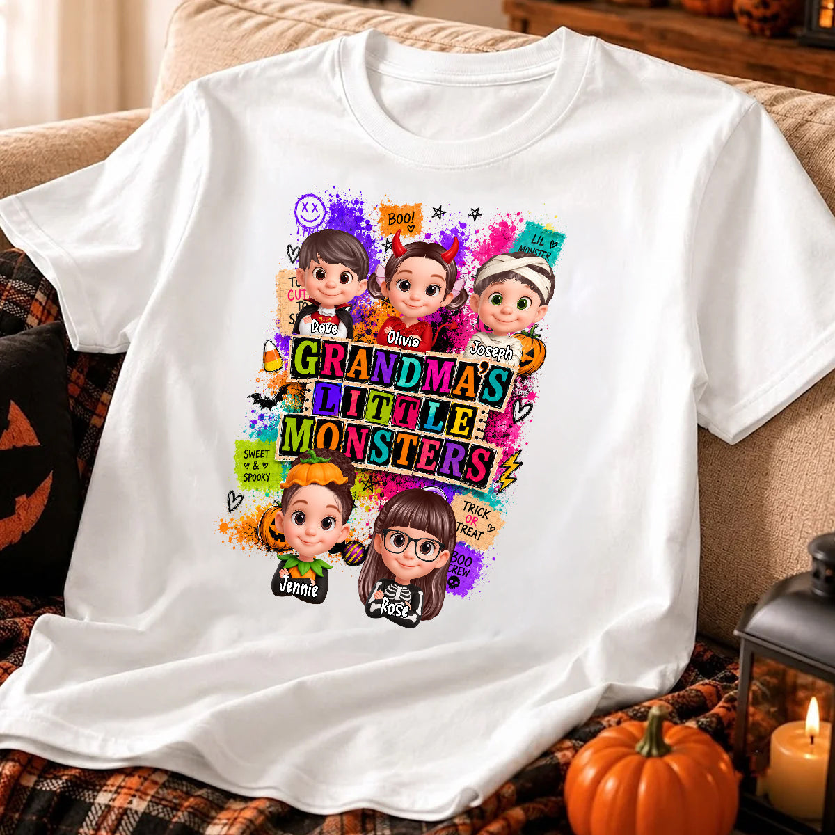 Horror Night Grandkids Grandma Little Monsters - Personalized Shirt - Halloween Gift, Gift For Grandma