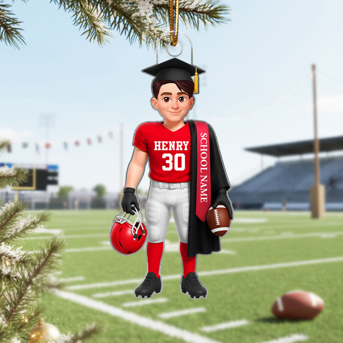Football Boy 3D Effect Senior - Personalized Acrylic Ornament - Christmas Gift Graduation Gift