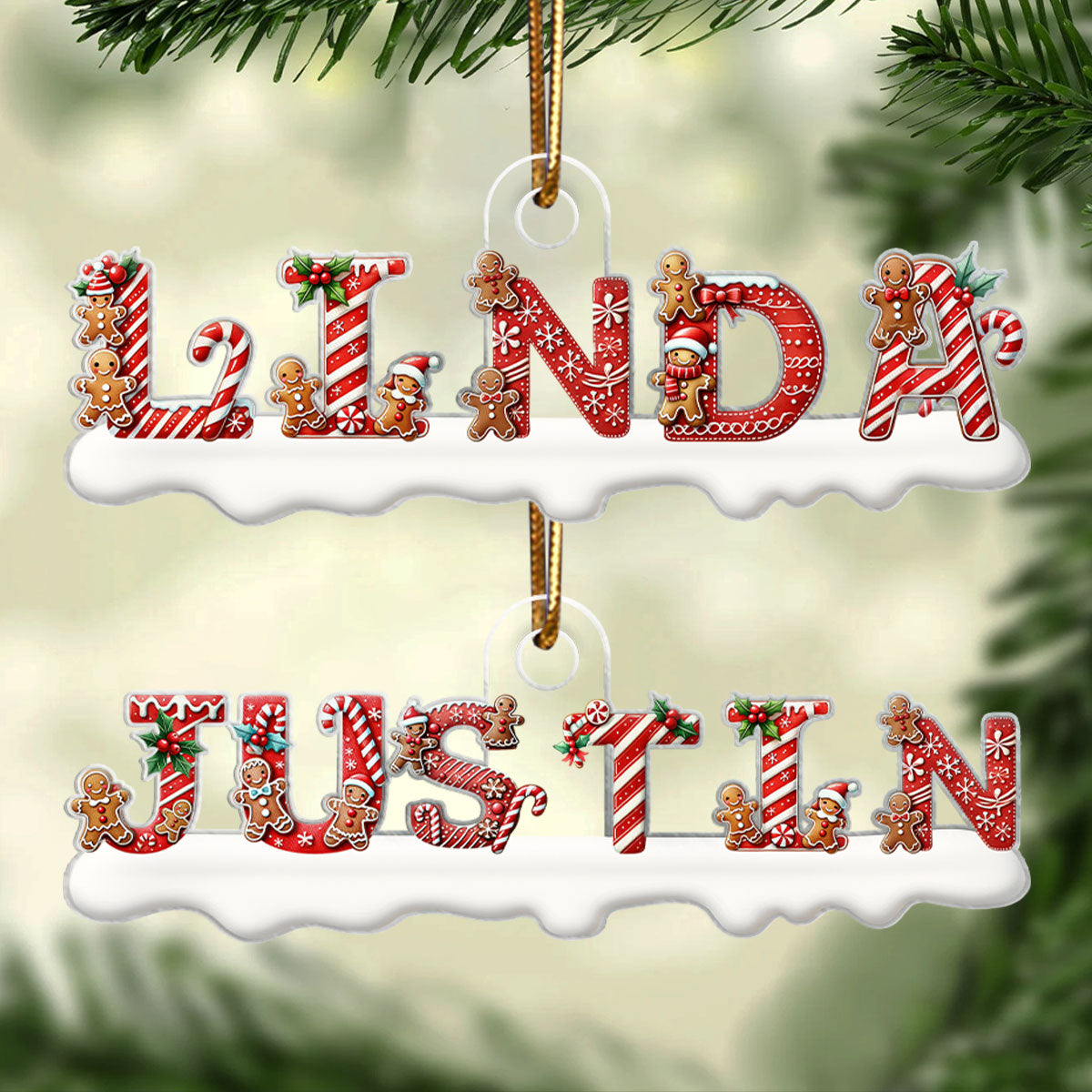 Candy Cane Alphabet - Personalized Acrylic Ornament - Christmas Tree Decor