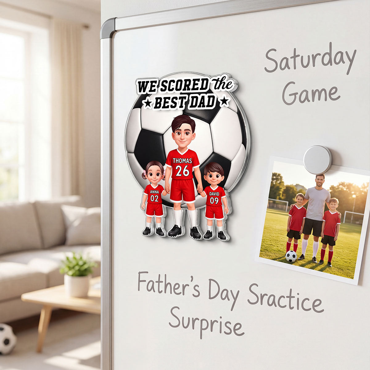 Soccer Dad And Kids We Scored The Best Dad - Personalized Acrylic Fridge Magnet - Father's Day Gift For Dad, Husband