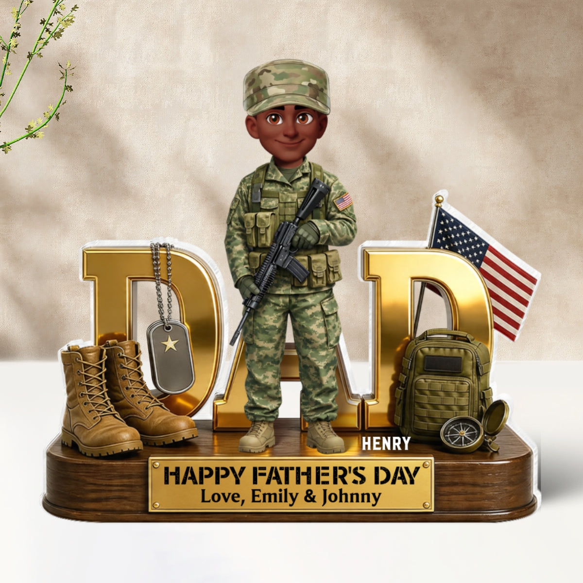 Proud American Military Armed Force Hero Dad 2D Flat - Personalized Acrylic Block Plaque -  Gift For Dad