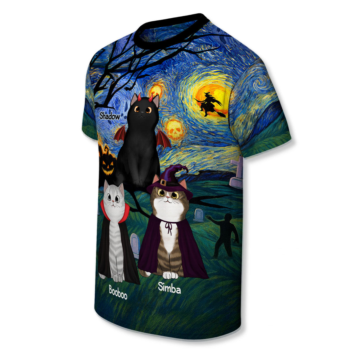 Halloween Starry Night Spooky Cat Personalized Shirt, Purrfect Costume for Cat Lover