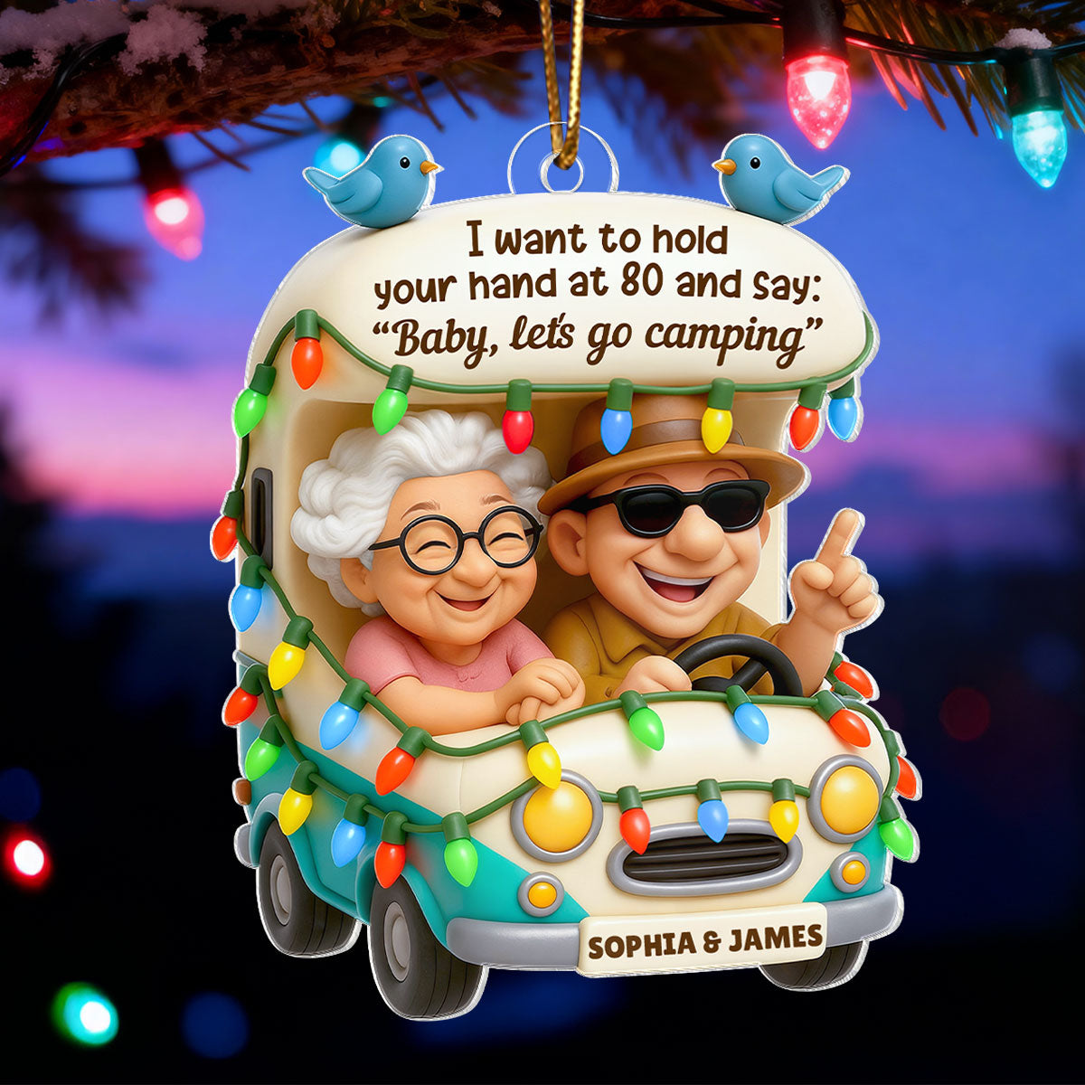 Baby Let's Go Camping Old Couple - Personalized Acrylic Ornament - Heartwarming Gift For Him, For Her, For Couple