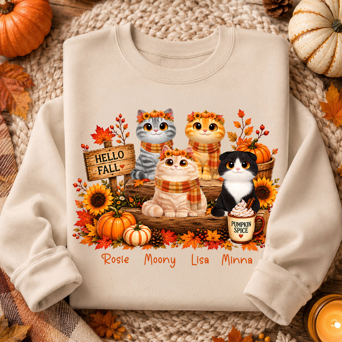 Fall Season Cats Sitting - Personalized Shirt - Trendy Fall Tee for Cat Moms, Cat Lovers