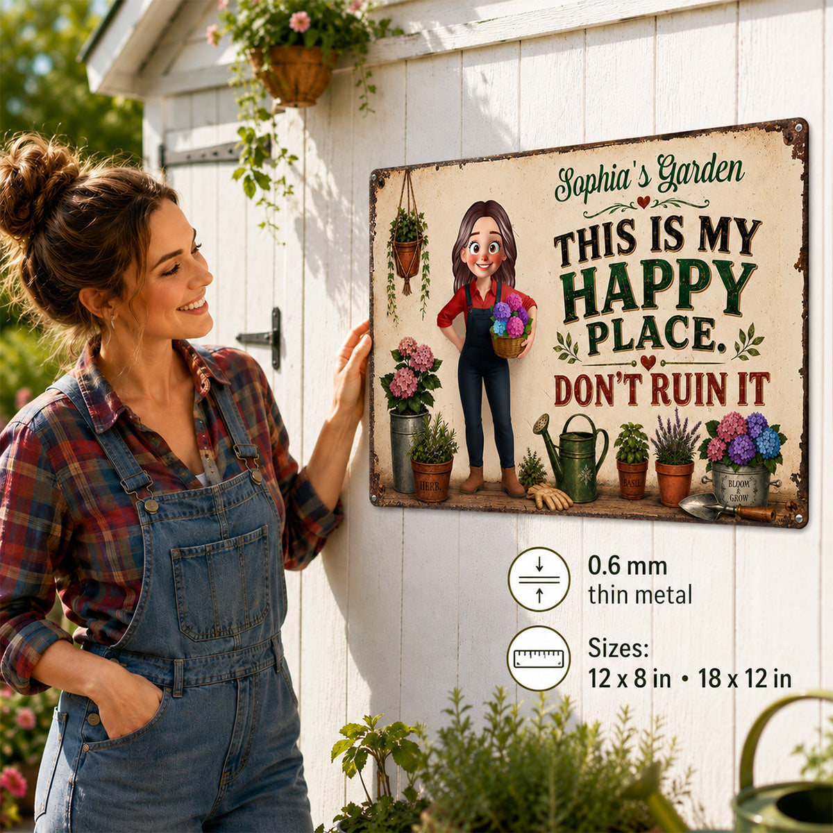 This Is My Happy Place Don't Ruin It Gardening Girl - Personalized Garden Metal Sign - Home Garden Greenhouse Outdoor Decor