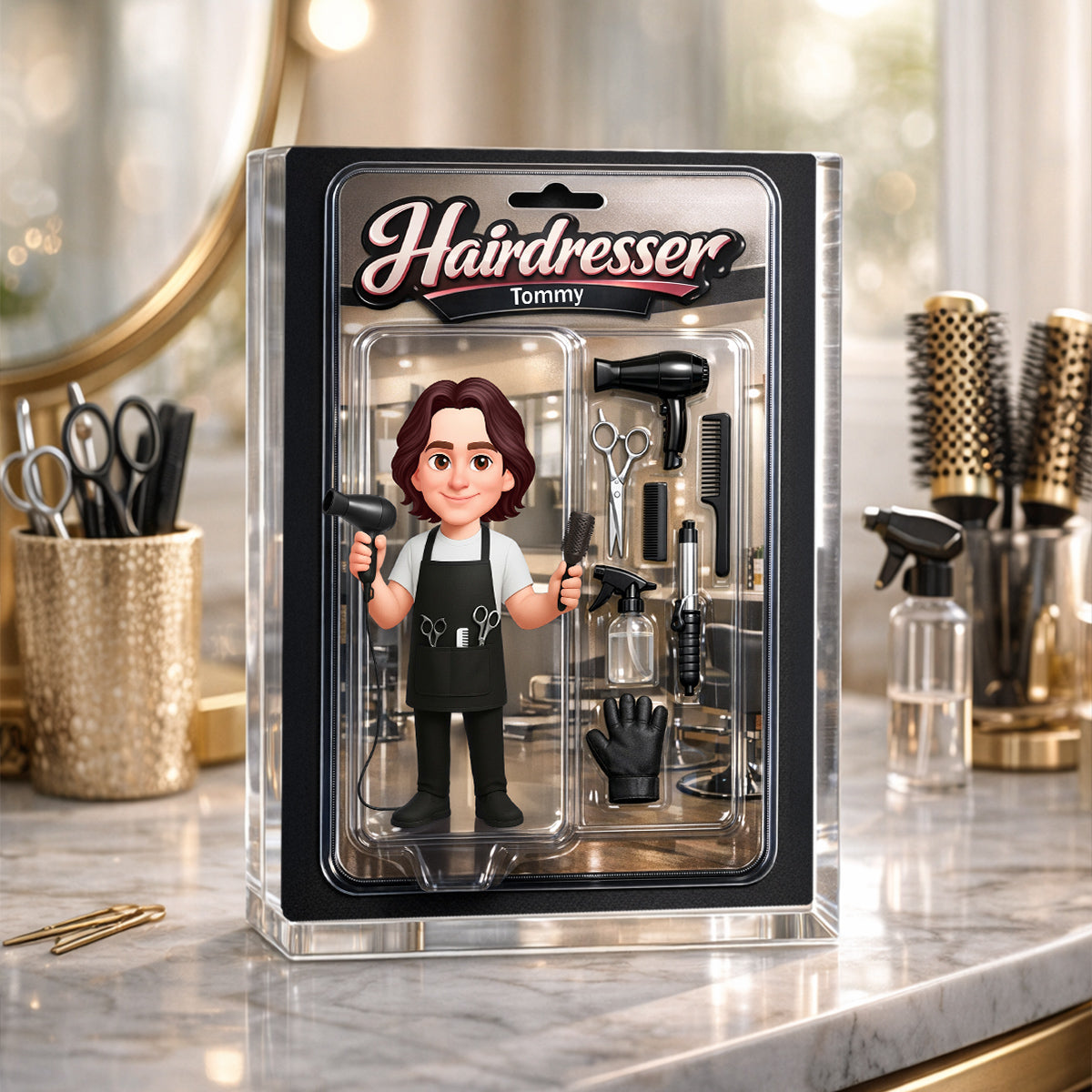 3D Effect Man Hairdresser Action Figure - Personalized Acrylic Block Plaque - Gift For Hairdressers