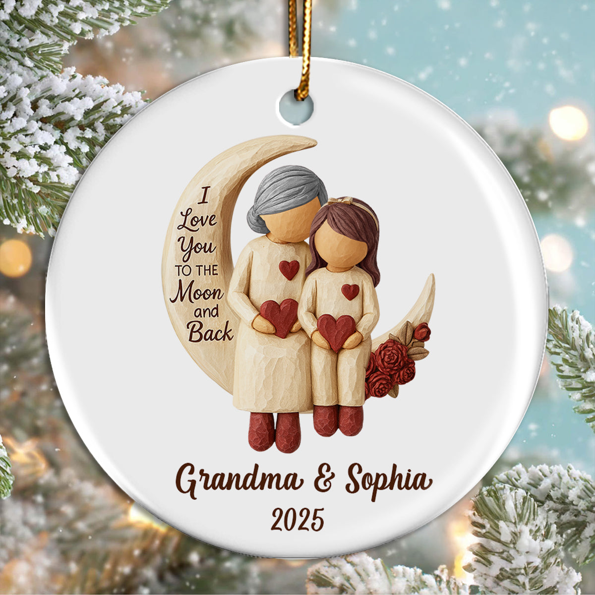 Grandma Grandpa Love You to the Moon & Back - Personalized Ceramic Ornament - Christmas Gift for Grandparents, Granchildren