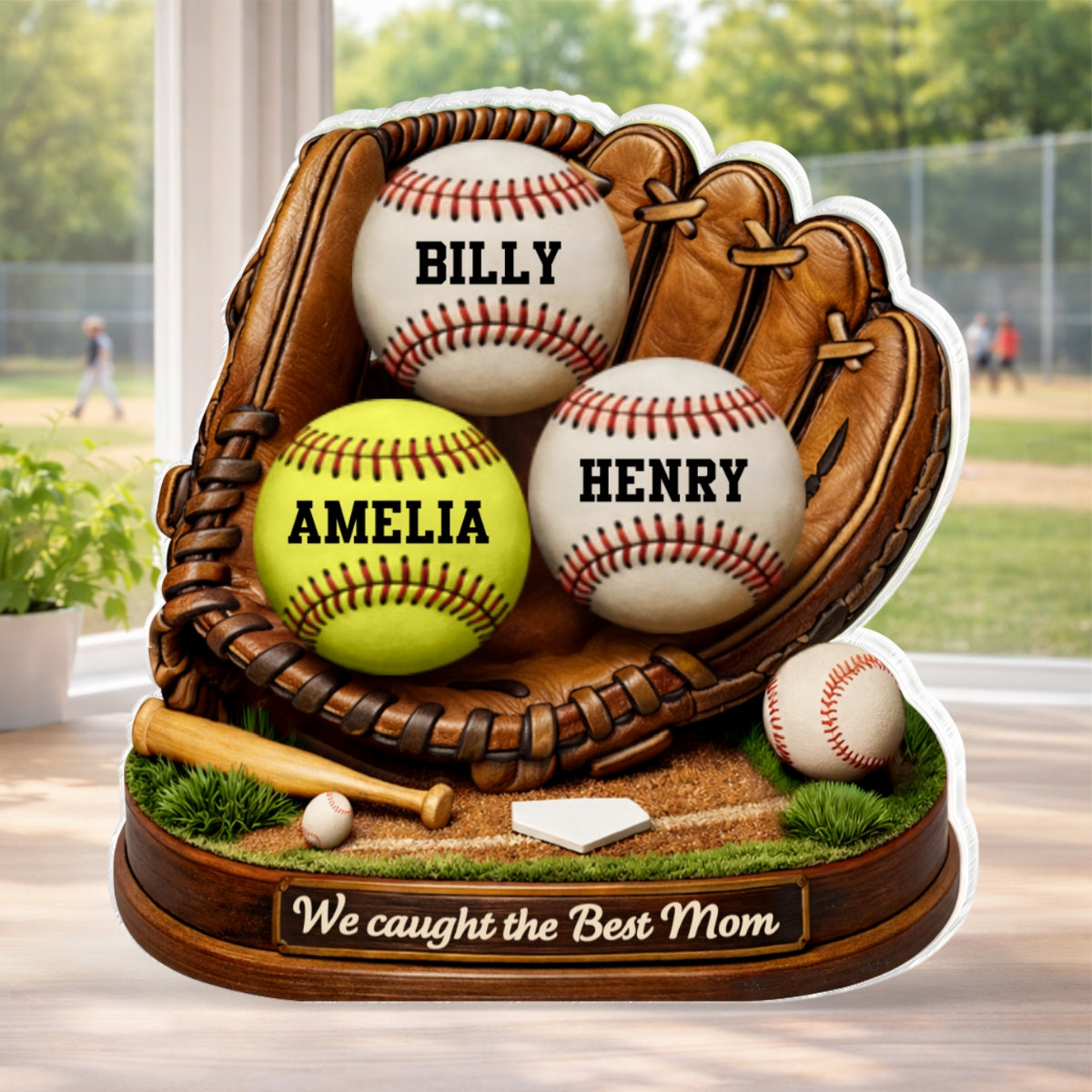 We Caught the Best Mom Baseball Softball - Personalized Acrylic Block Plaque - Heartfelt Gift for Mom