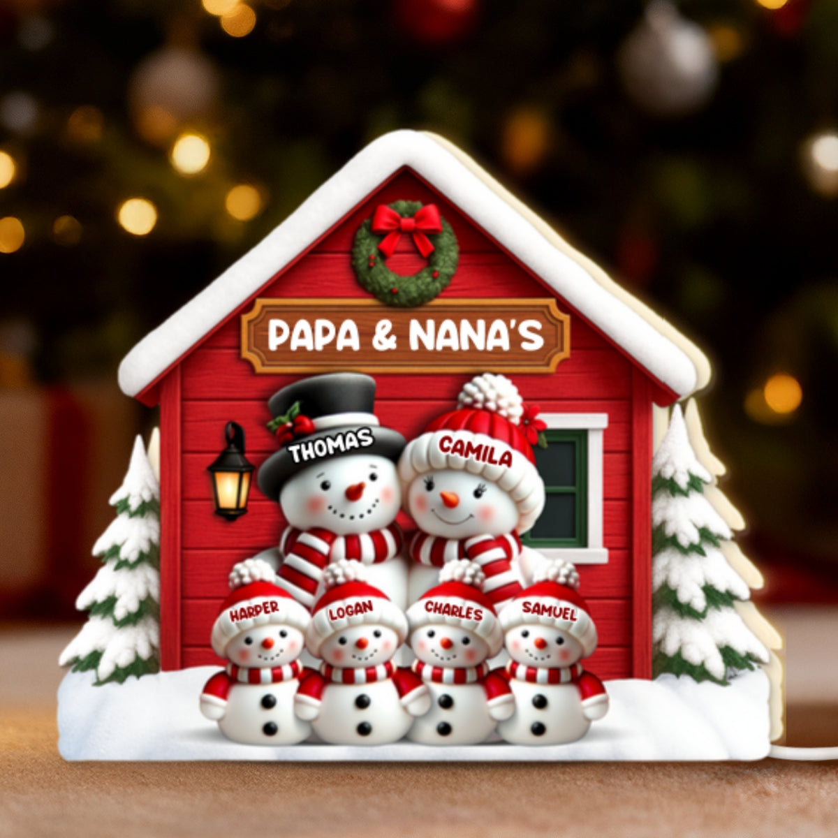 3D Effect Snowman at Grandparents' House Farm House - Personalized Light Box - Christmas Decor For Grandma, Grandpa, Family