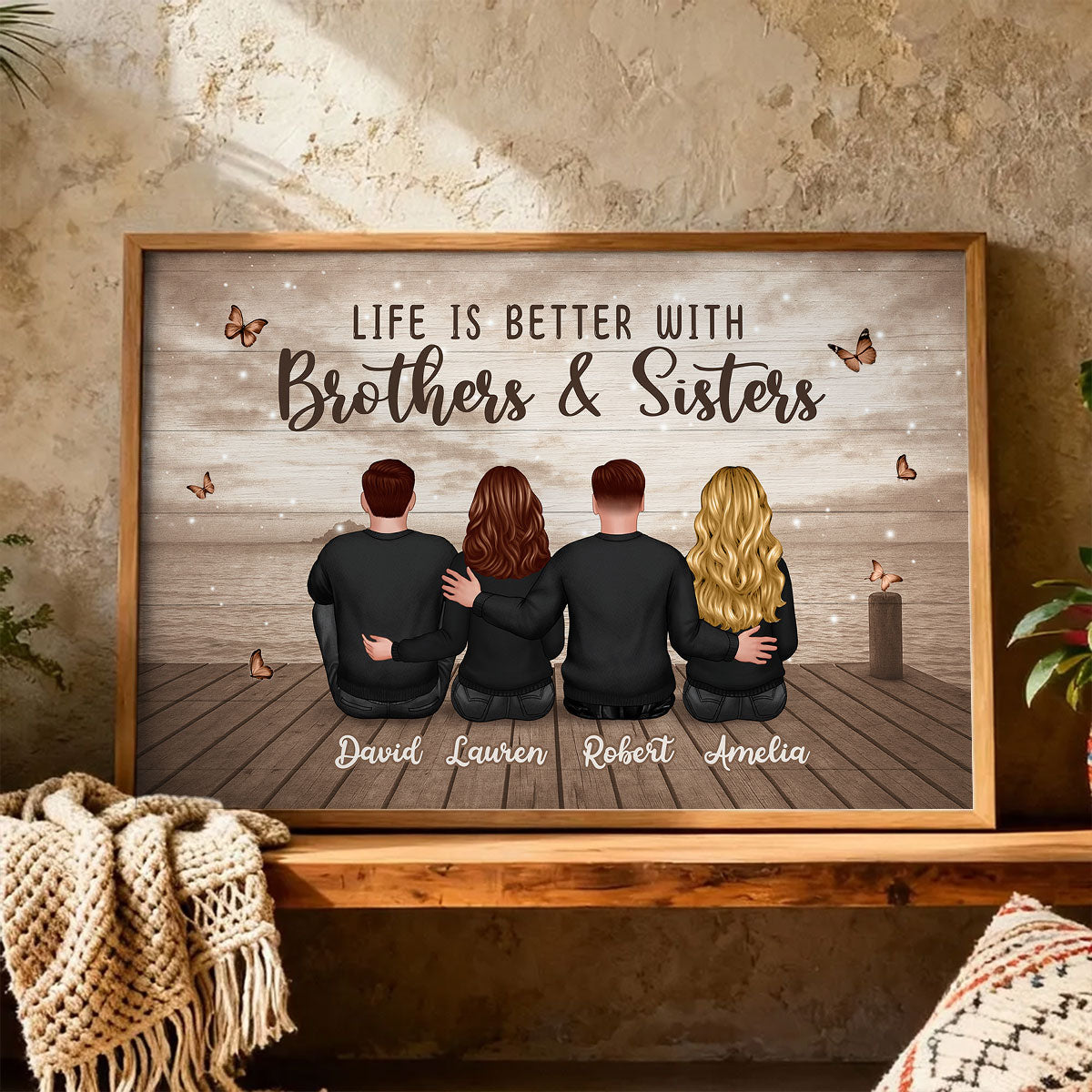 Family Siblings Besties Retro Wall Art - Personalized Poster - Sentimental Gift for Loved Ones