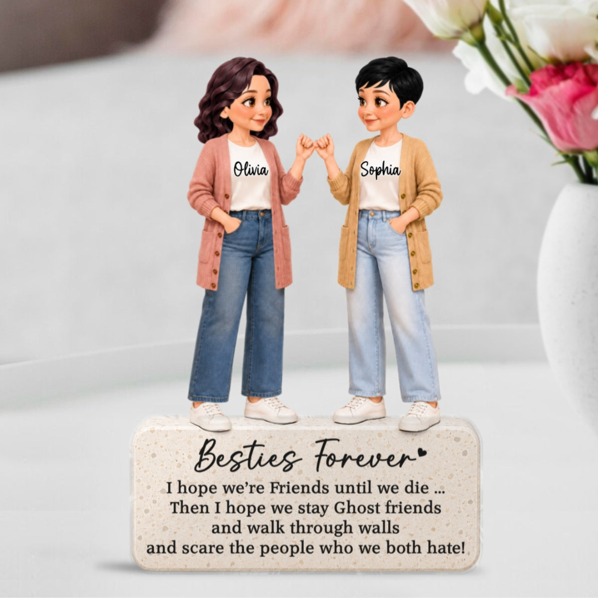 Pretty Besties Forever Pinky Promise 2D Flat - Personalized Acrylic Block Plaque - Friendship Keepsake
