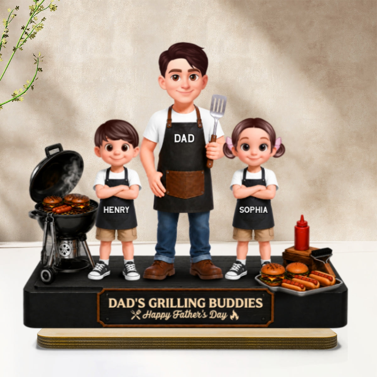 BBQ Dad's Grilling Buddies The Grill Master - Personalized 2-Layered Wooden Plaque -  Gift For Dad, Husband
