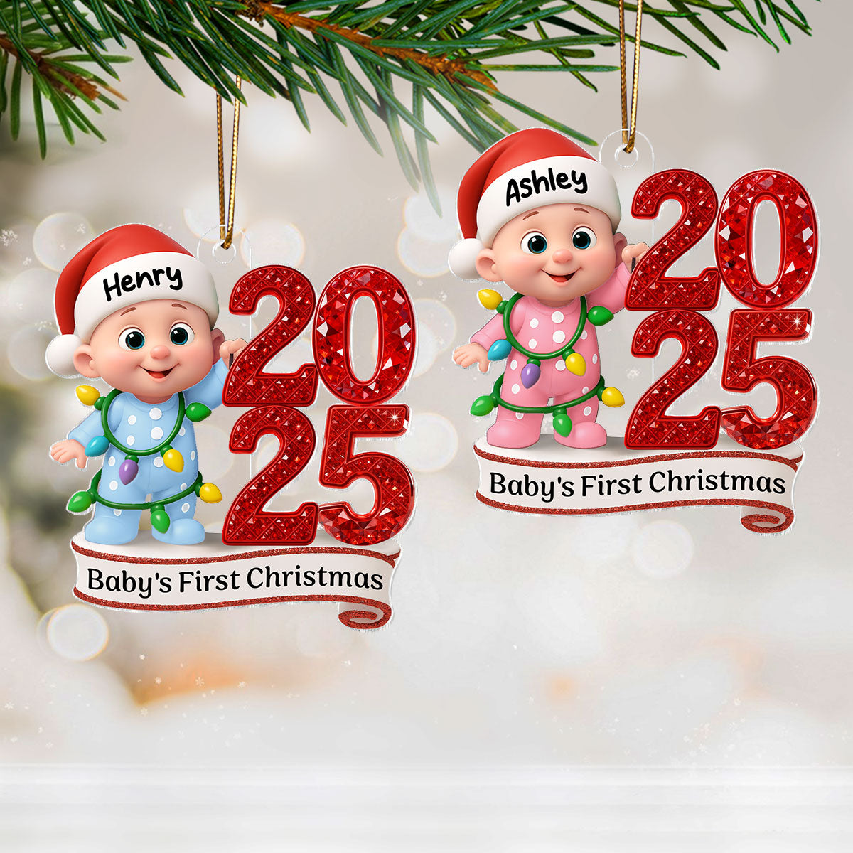 Baby's First Christmas 3D Effect Baby Standing By Year - Personalized Acrylic Ornament