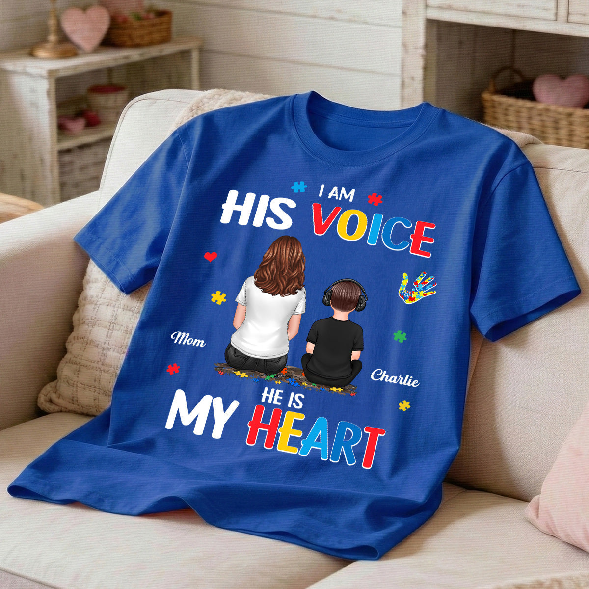 I'm His Voice He's My Heart Autism Back View Parent & Kid - Personalized Shirt - Autism Awareness Shirt