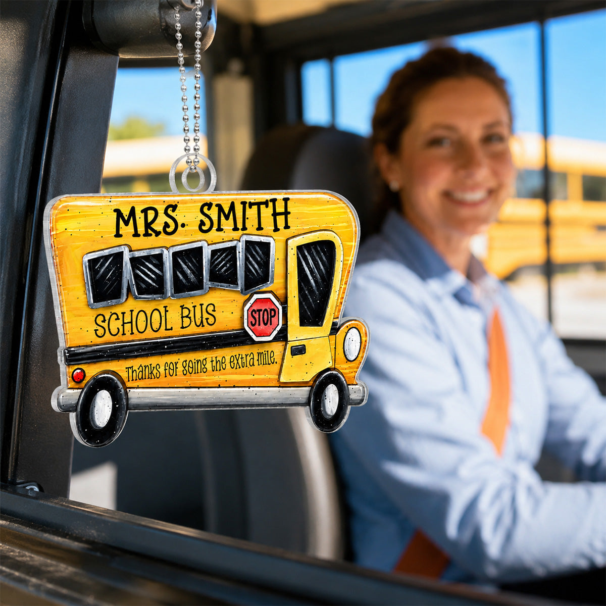Thanks For Going The Extra Mile - Personalized Car Hanger Ornament - School Bus Staff, School Bus Driver Appreciation Gift