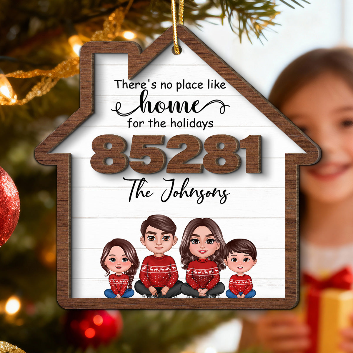 No Place Like Home For The Holidays Doll Family Sitting Zip Code - Personalized 2-Layer Wooden Ornament