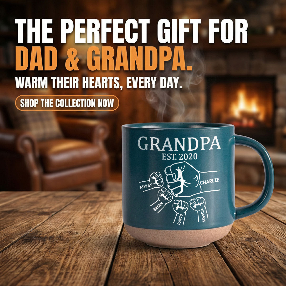Grandpa Dad Fist Bump - Personalized Pottery Mug - Gift For Grandpa, Dad