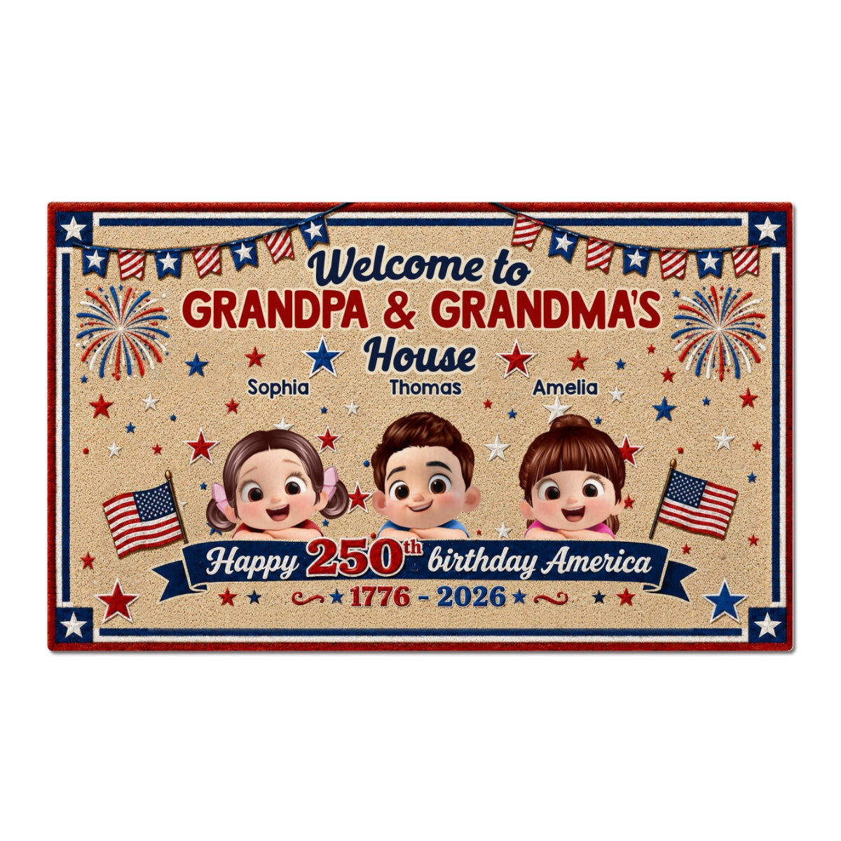 Welcome To Grandma Grandpa America 250th Anniversary - Personalized Doormat - Gift For Grandparents