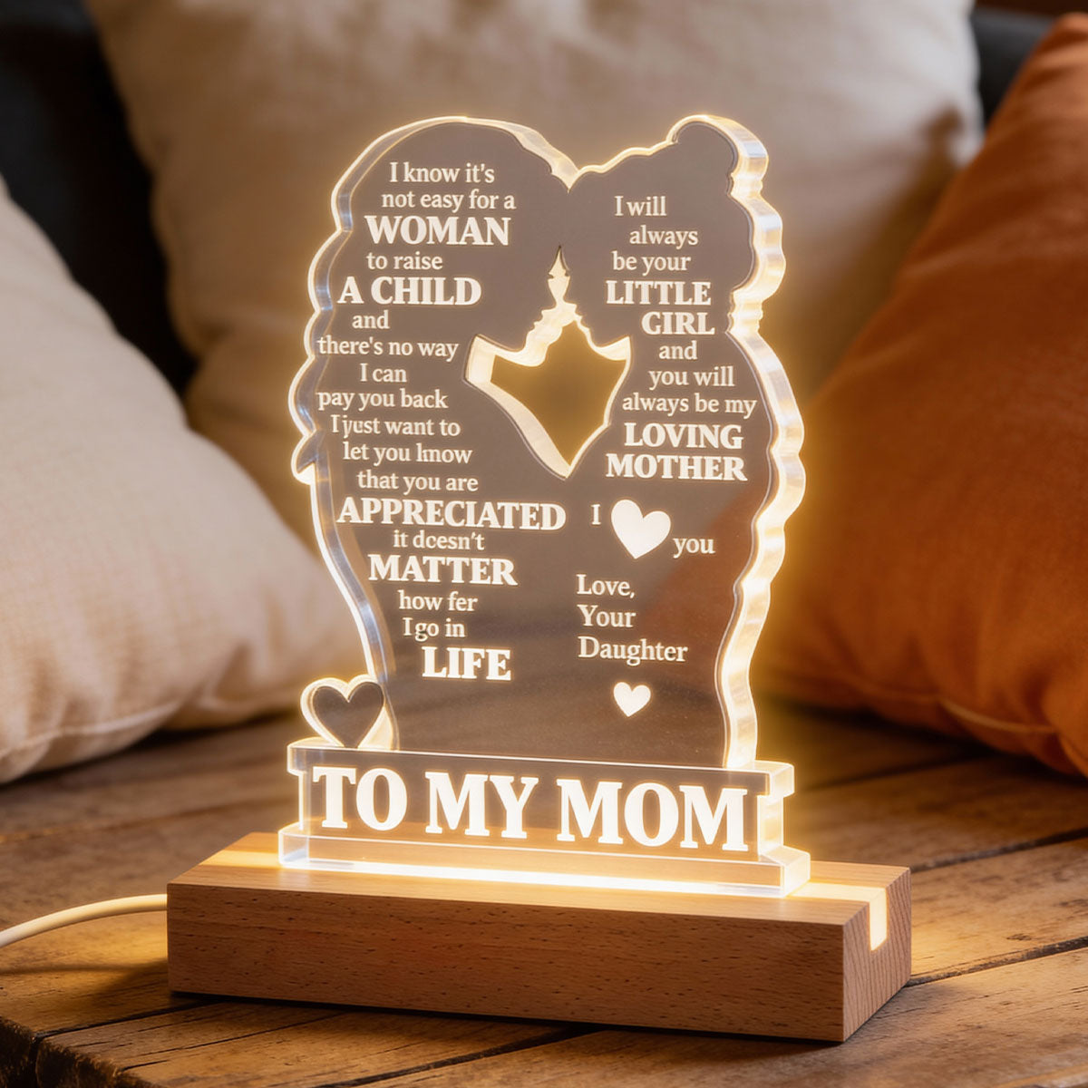 To My Mom - Personalized Acrylic Block LED Night Light - Heartfelt Gift For Mom, Grandma