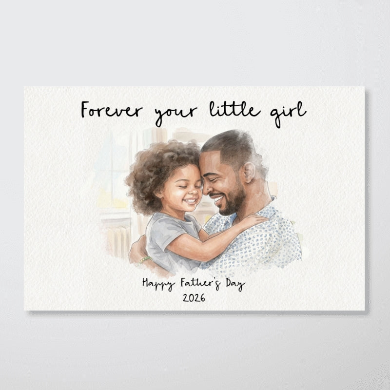 Dad Daughter Son Custom Watercolor Portrait from Photo - Personalized Poster - Father's Day Gift for Him