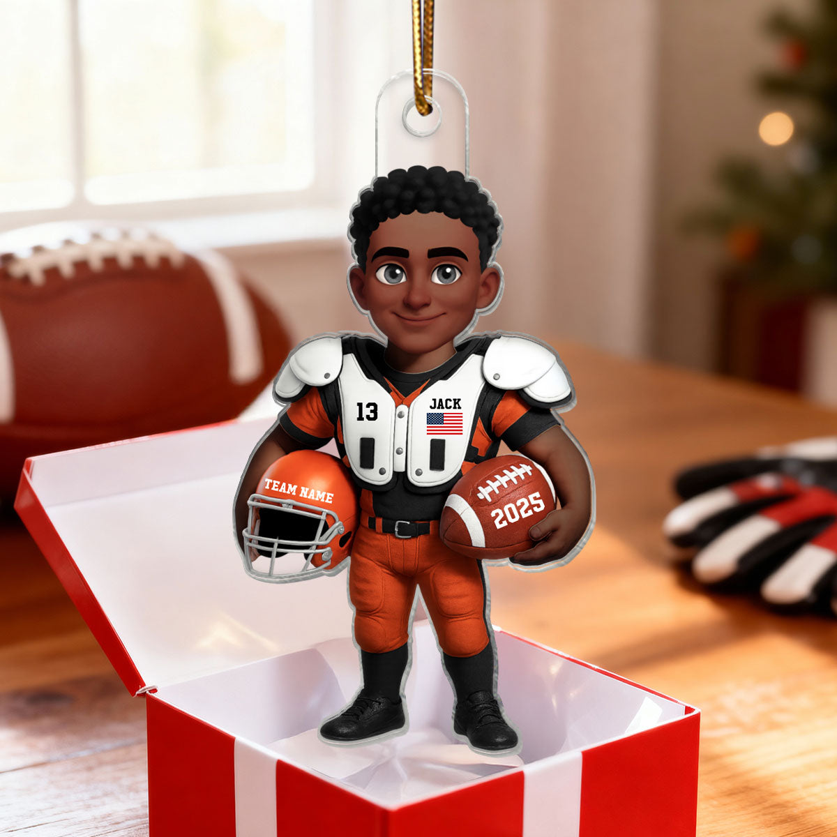 3D Effect Proud American Football Player - Personalized Acrylic Ornament - Gift For Football Lovers, Grandson, Son, Husband
