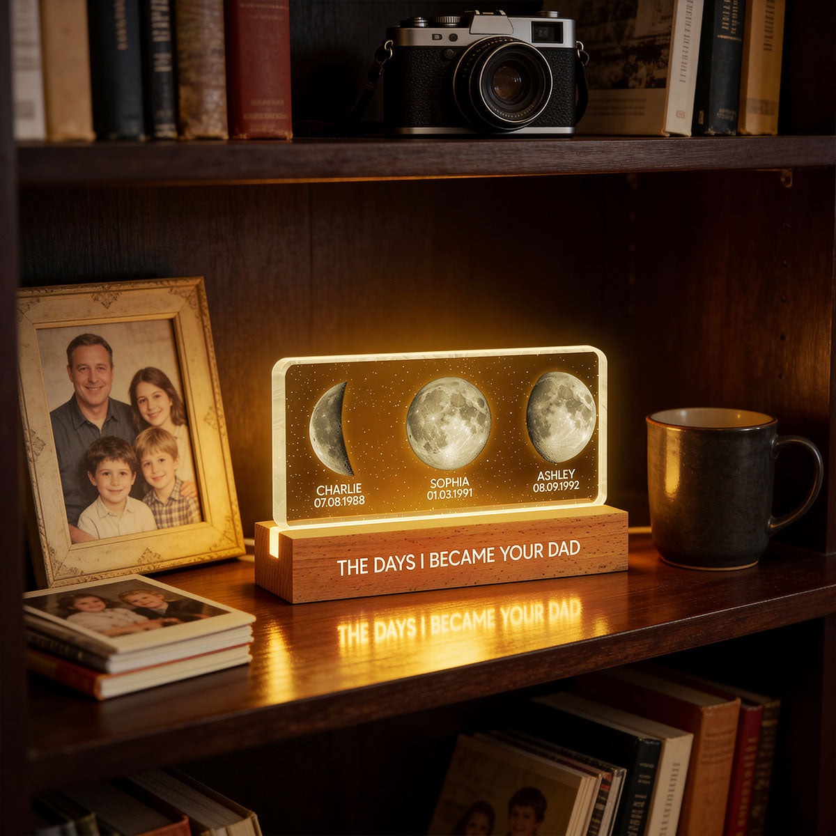 The Days You Became Our Dad Custom Children Birthdate Moon Phase - Personalized Acrylic Block LED Night Light - Heartfelt Father's Day For Dad