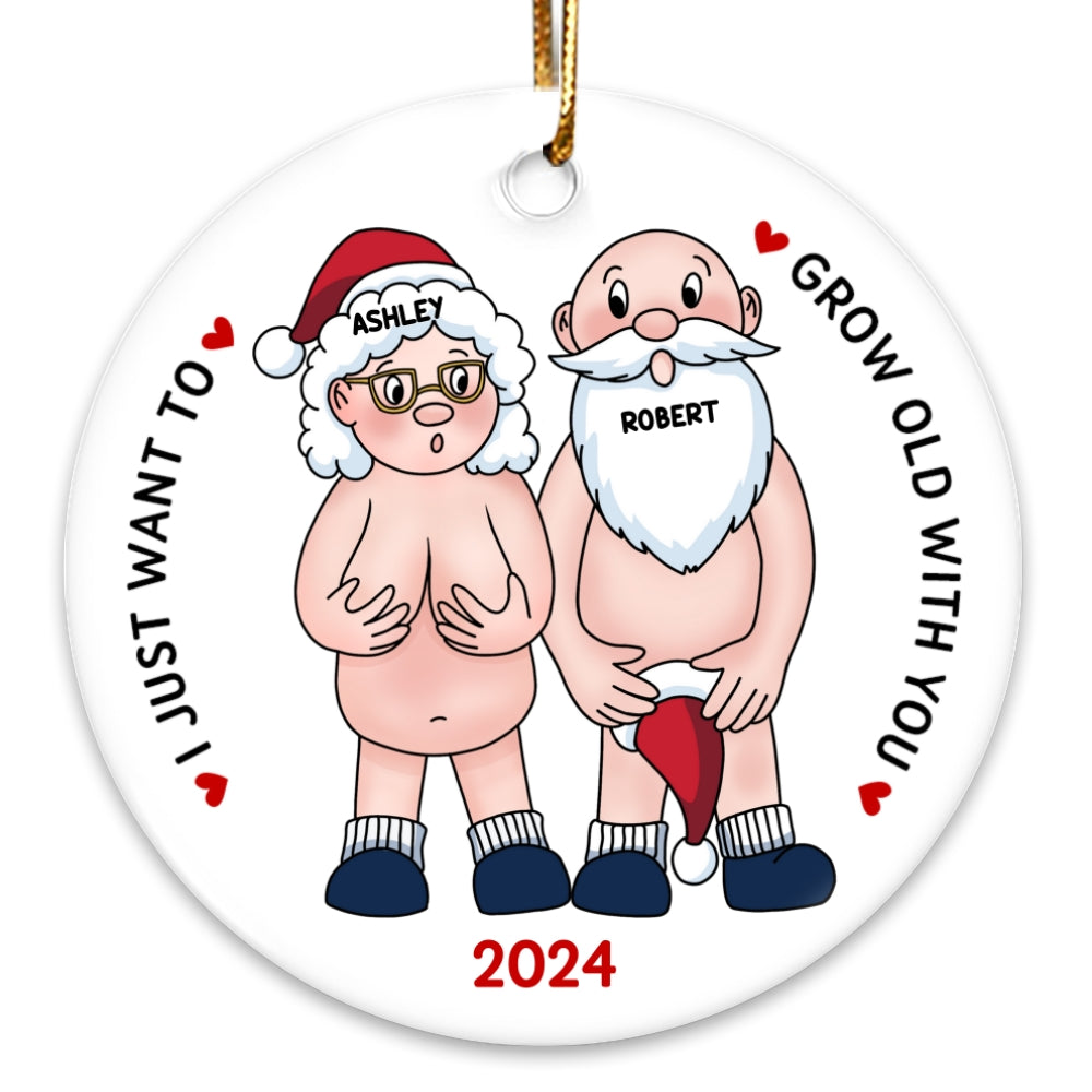 Funny Old Couple Personalized Circle Ceramic Ornament Christmas Gift for Him for Her