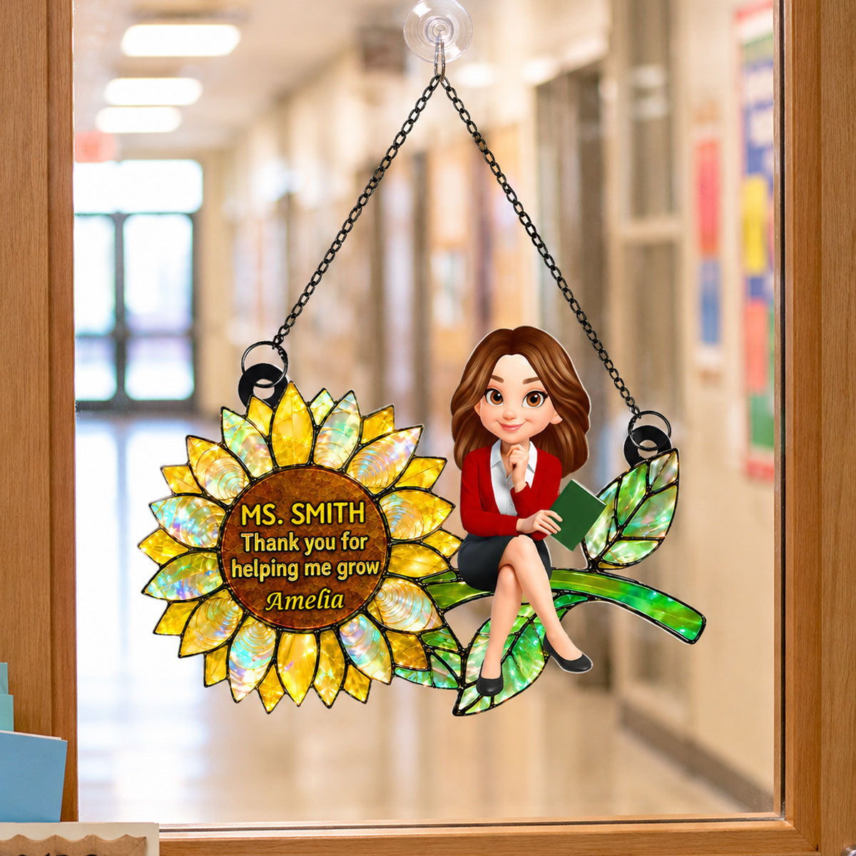 Thank You for Helping Me Grow Teacher - Personalized Acrylic Suncatcher - Teacher Appreciation Gift, End of School Year Gift