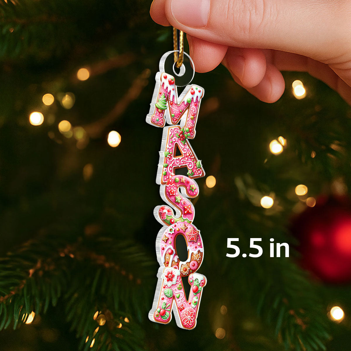 Pink Gingerbread Alphabet Custom Name - Personalized Acrylic Ornament - Christmas Tree Decor