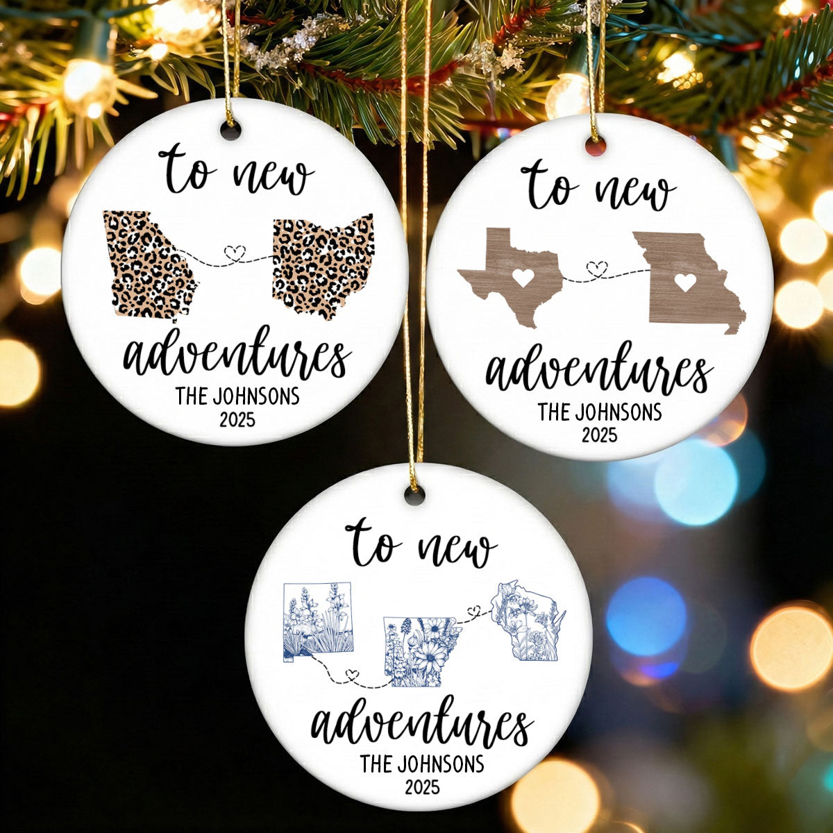 To New Adventures Cross Country Moving - Personalized Ceramic Ornament - Christmas Moving Away Gift