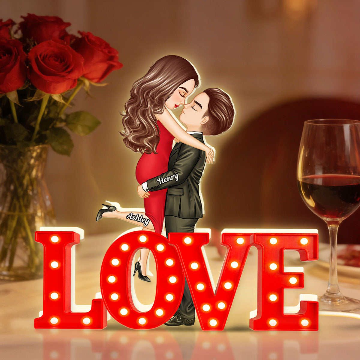 Love Couple Kissing - Personalized Light Box - Gift for Couple