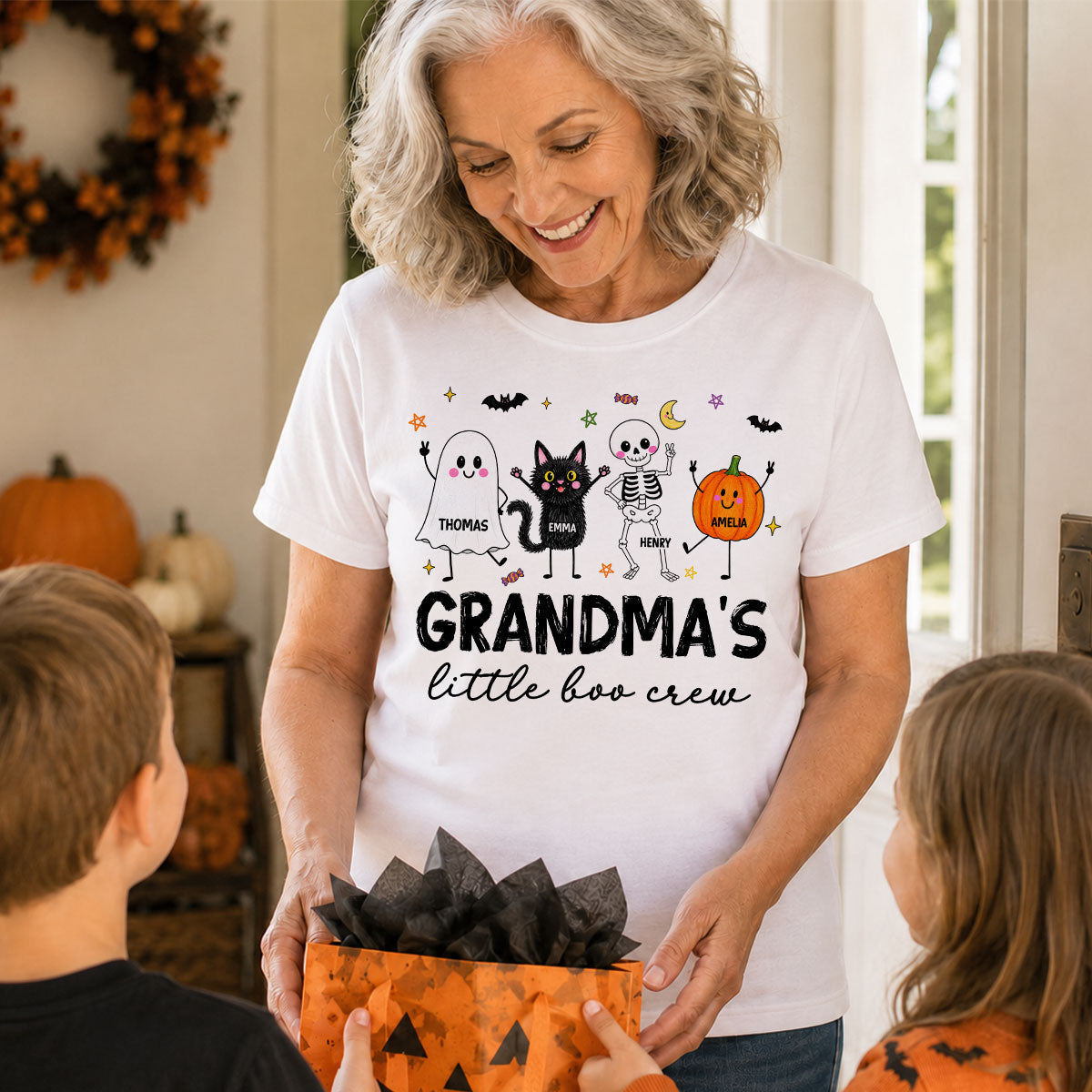 Grandma's Little Boo Crew Funny - Personalized Shirt - Halloween Gift For Grandma, Grandkids