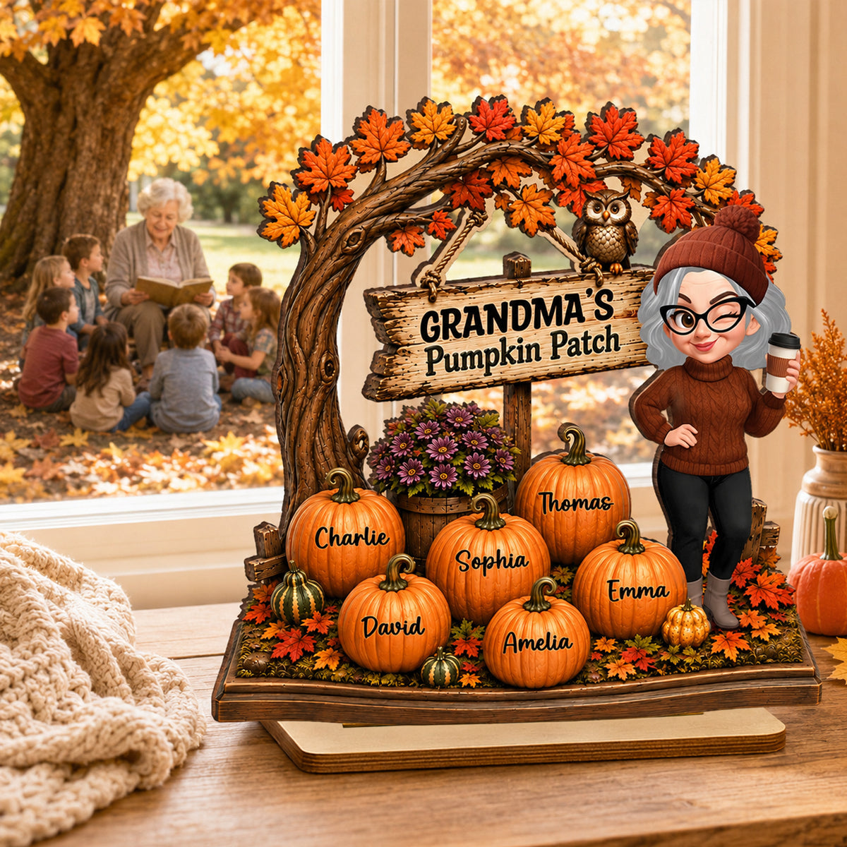 Grandma Grandkids Pumpkin Patch - Personalized 2-Layered Wooden Plaque - Fall Season Decor Gift, Gift For Grandma
