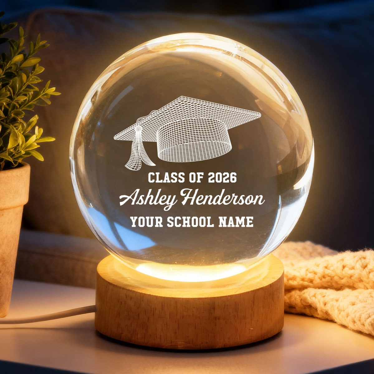 Class Of Graduation Senior Illusion Graduation Cap - Personalized Crystal Ball LED Night Light - Gift For Graduation Day, Graduation Gift, Keepsake