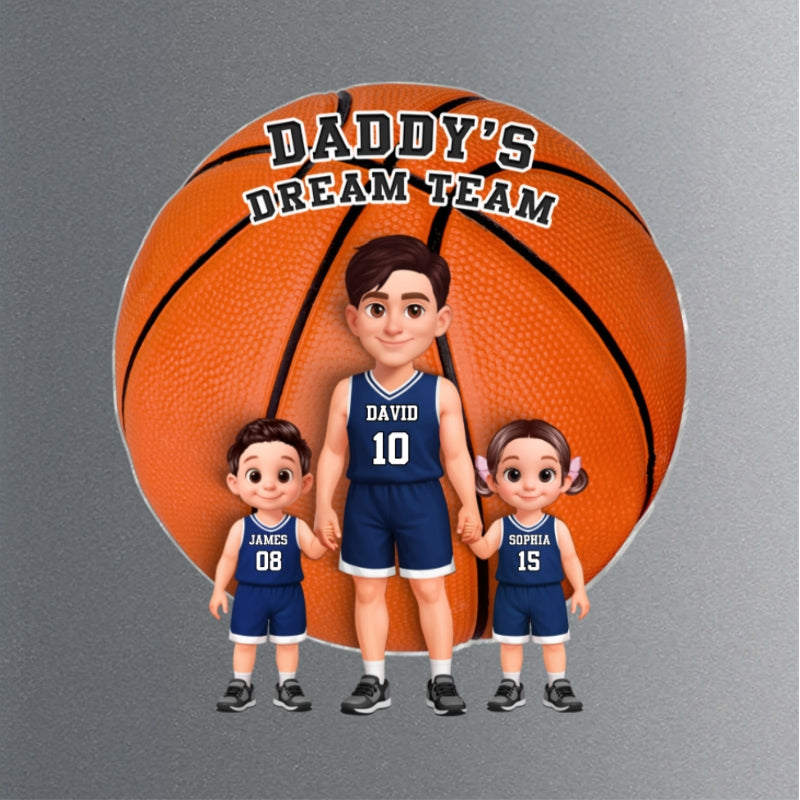 Basketball Dad And Kids Daddy's Dream Team - Personalized Acrylic Fridge Magnet - Father's Day Gift For Dad, Husband