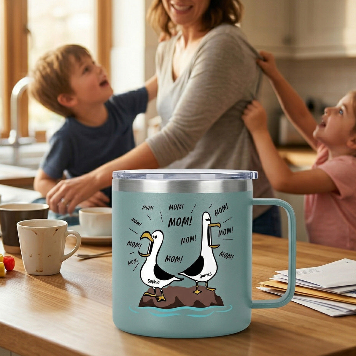 Seagull Mom Mom Mom Custom Name - Personalized Stainless Steel Tumbler With Handle - Funny Mother's Day Gift For Mom