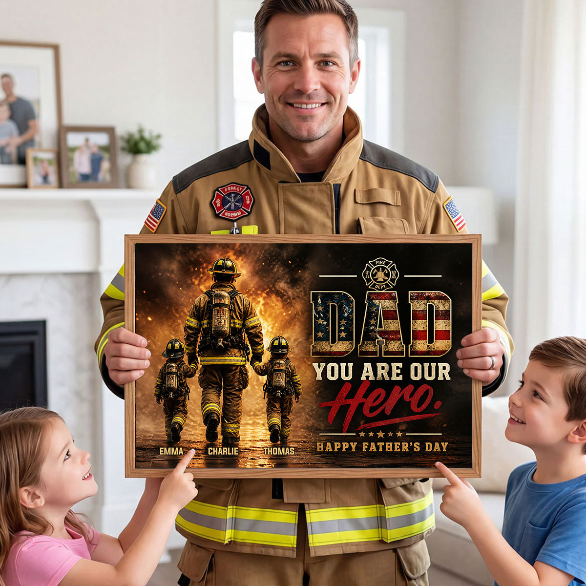 Firefighter Dad You Are Our Hero - Personalized Poster - Heartfelt Father's Day Gift for Dad, Husband